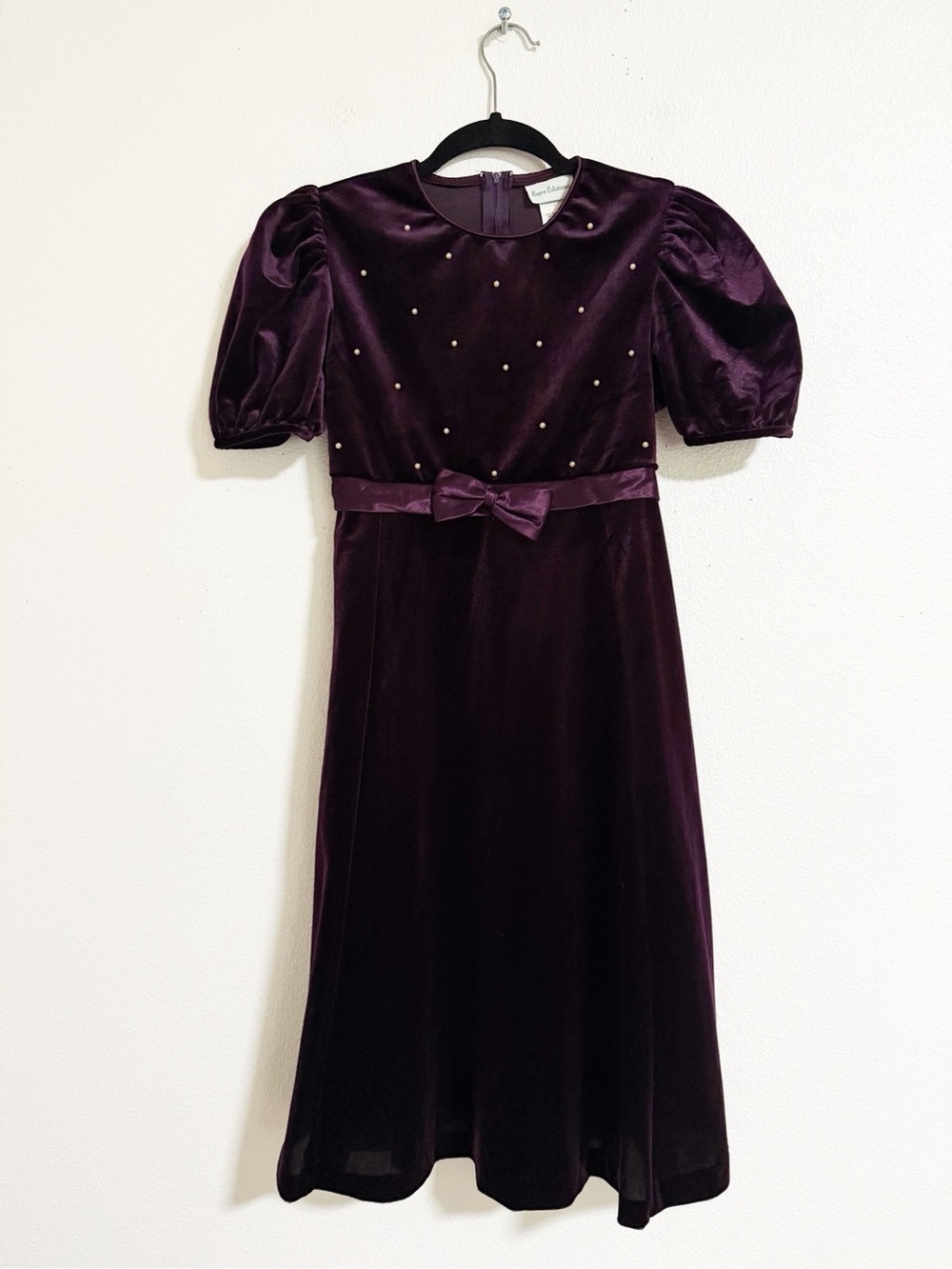 Rare Editions Purple Velvet Pearl Bead Holiday Dress Size 16